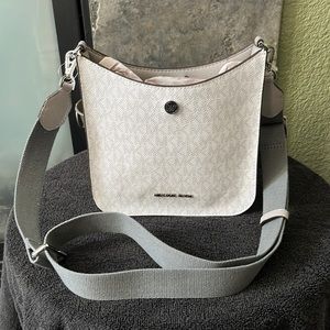 Michael Kors Briley Small Messenger Crossbody Bag Bright White MK Signature Grey